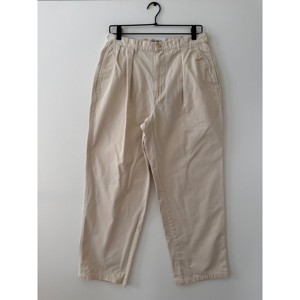 Polo Ralph Lauren Mens Pleated Chino Pants 31x32 Beige Tan Cotton VTG Y2K